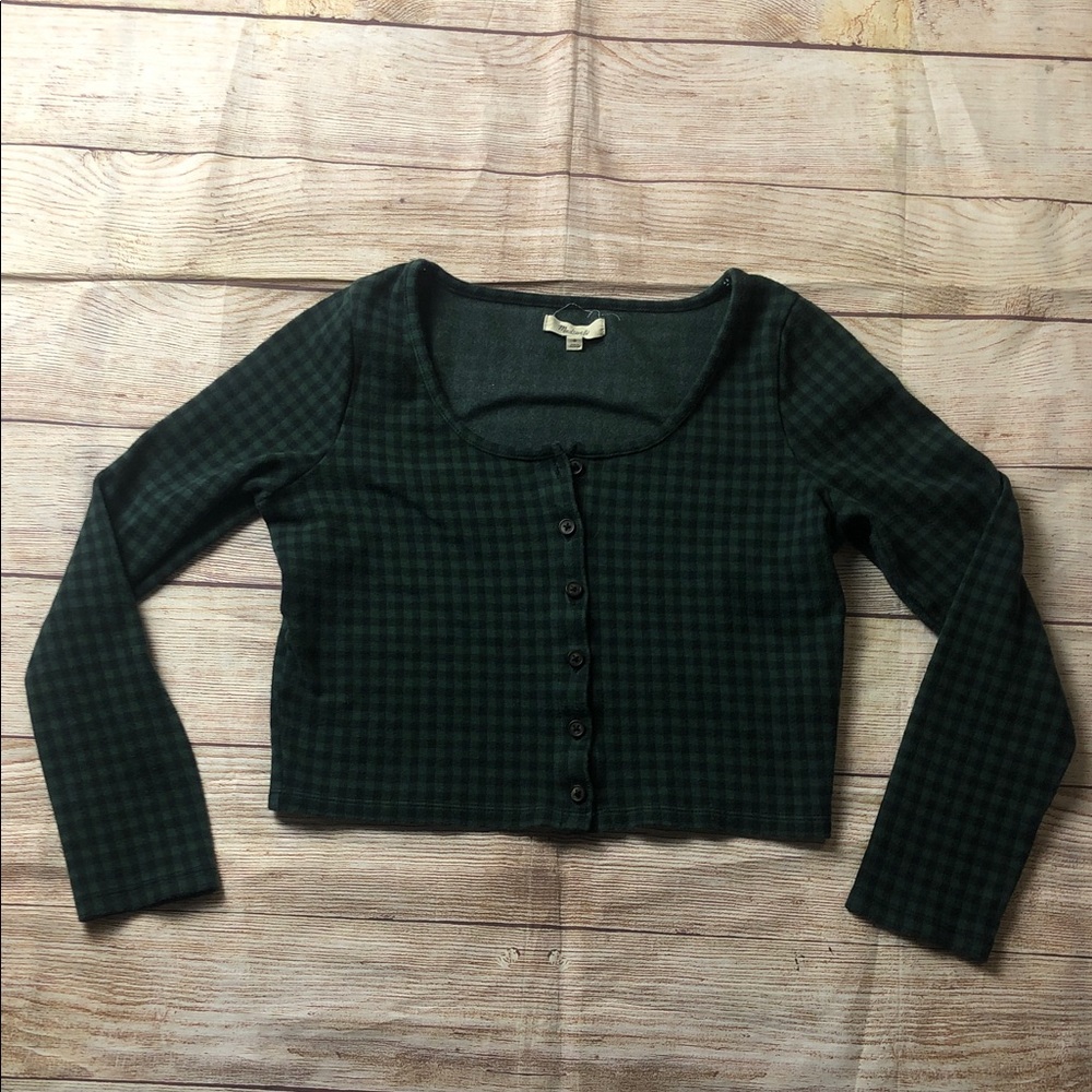 Madewell Dark Green Plaid Cropped Down Shirt